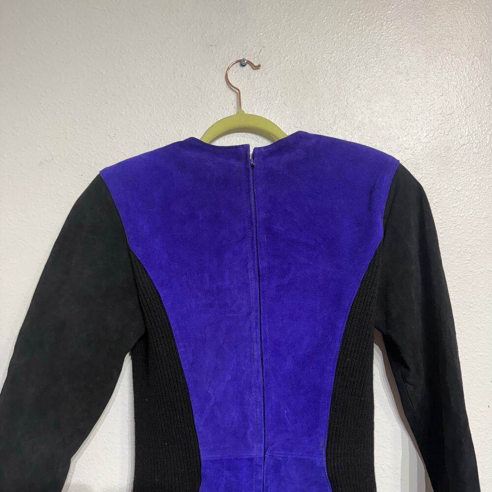 Outerwear by Phoenix Black Colorblock Suede Rib Bodycon Vintage Mini Dress Sz M - Picture 7 of 11